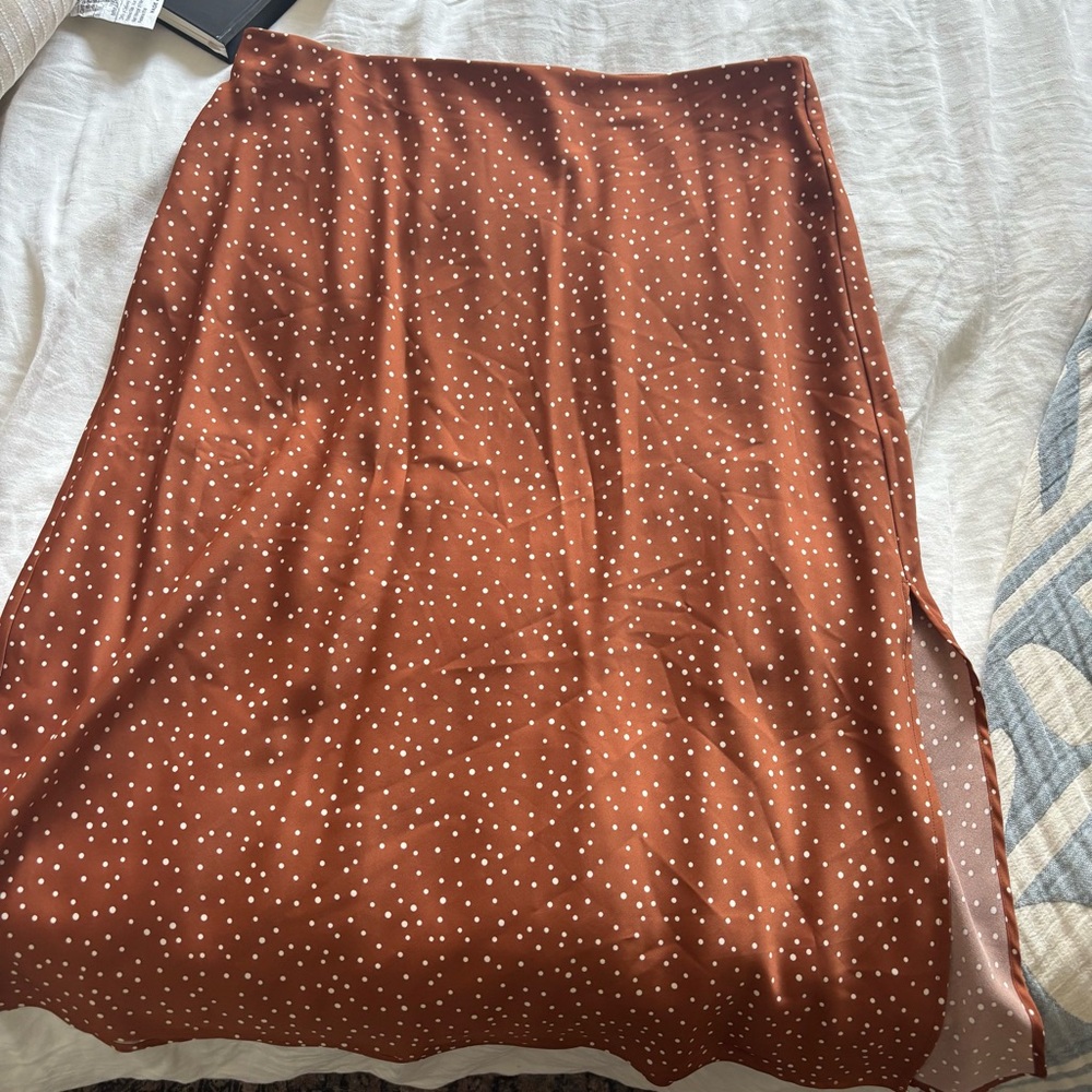 A New Day Brown Midi Skirt with Slit for Work